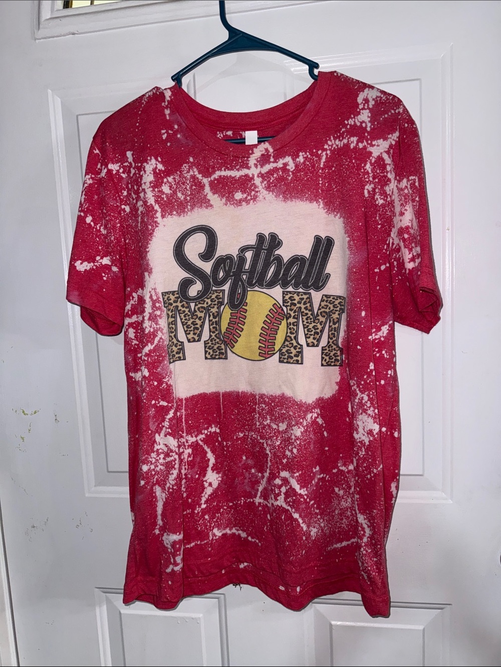 Bella Canvas Softball Mom Tee in Red with Bleach Effect